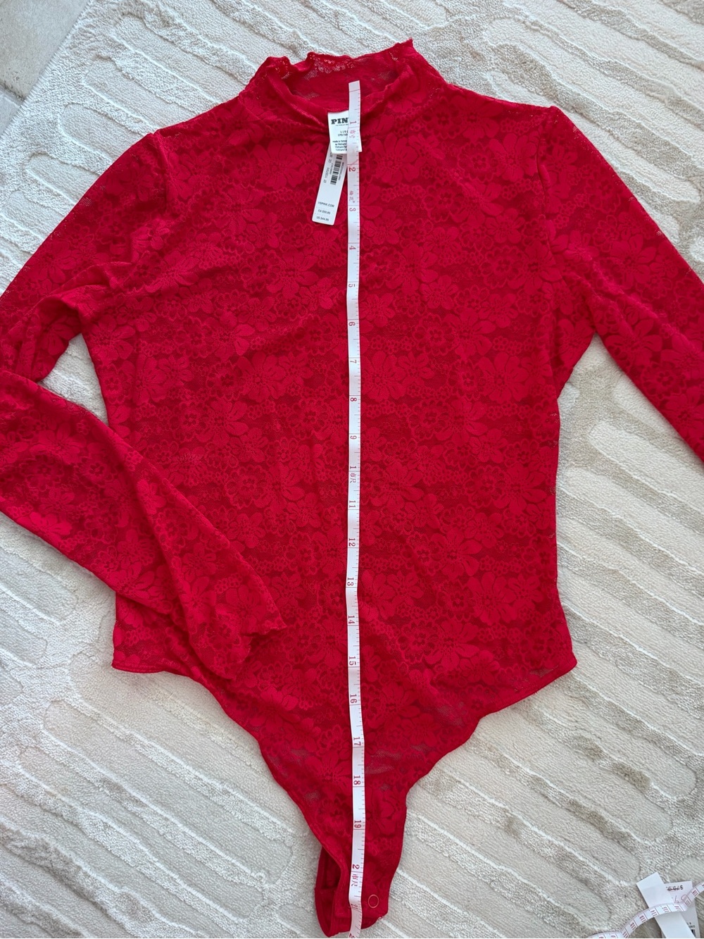 PINK Victoria's Secret Red Lace Mock Neck Long Sleeve Bodysuit